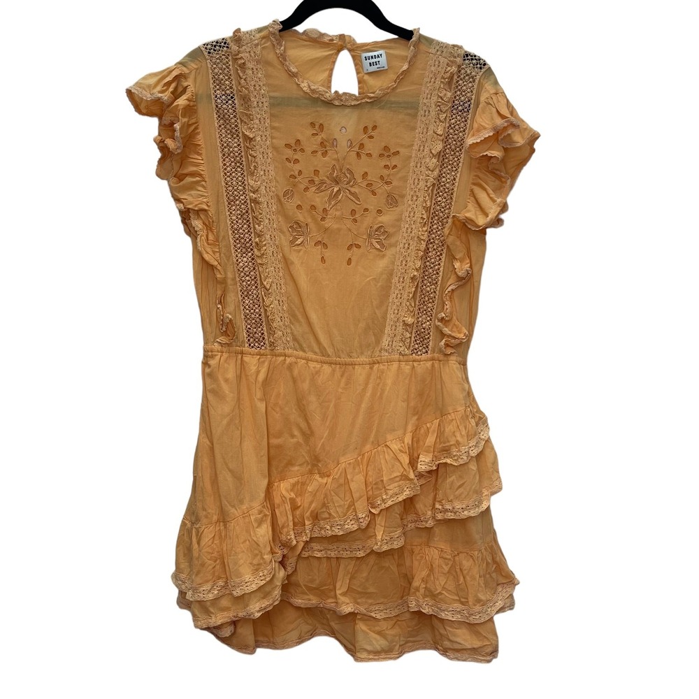 Sunday Best Mini Dress Women's 10 Sherbert Ruffle Layered Eyelet Embroidered
